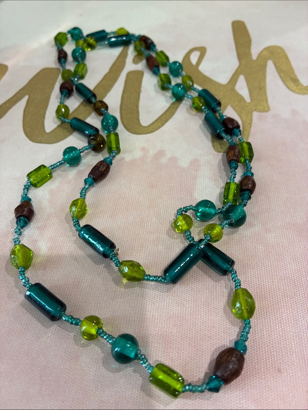 Handcrafted Teal & Lime Italian Glass Beaded Necklace - Women Jewelry